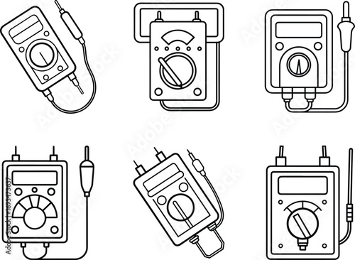 Set of multimeter line art, black outline, vector and illustration