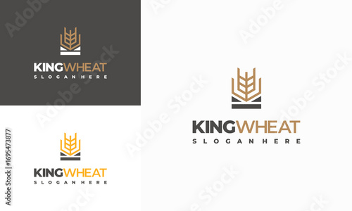 King Wheat Logo designs concept vector, Royal Grain Wheat logo template