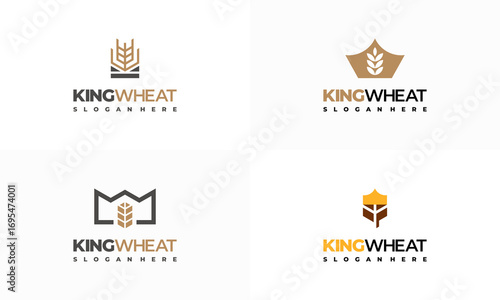 Set of King Wheat Logo designs concept vector, Royal Grain Wheat logo template