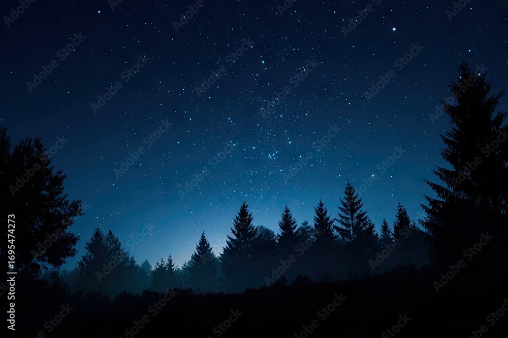 Naklejka premium Starry night forest silhouettes (3)