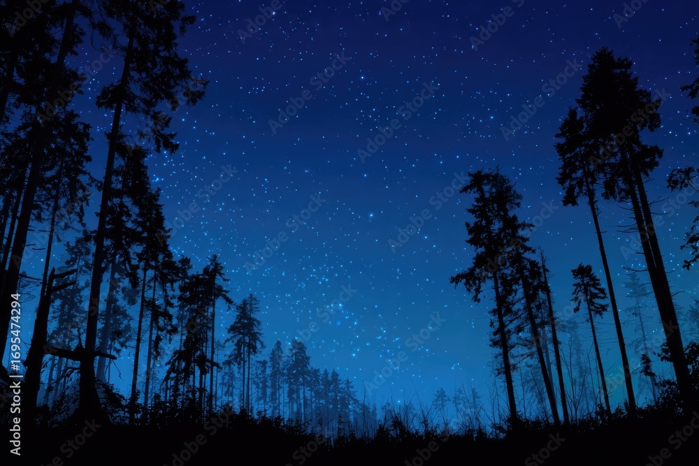 Fototapeta premium Silhouetted trees under a starry night sky