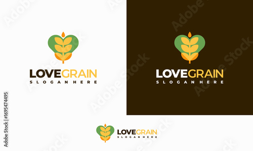 Love Wheat Logo designs concept vector, Grain Wheat and Love symbol template