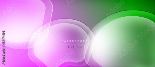 Abstract background features flowing shapes, gradients. Pink, green, purple hues blend smoothly. Minimalist design, modern aesthetic.