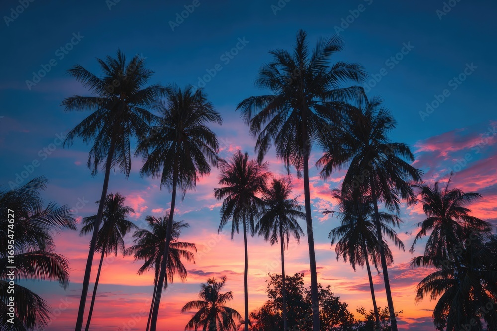 Naklejka premium Palm trees silhouettes at sunset (2)