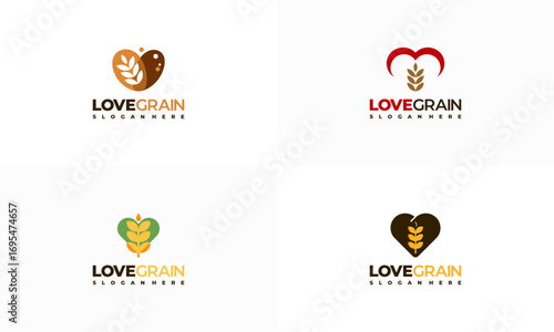 Set of Love Wheat Logo designs concept vector, Grain Wheat and Love symbol template