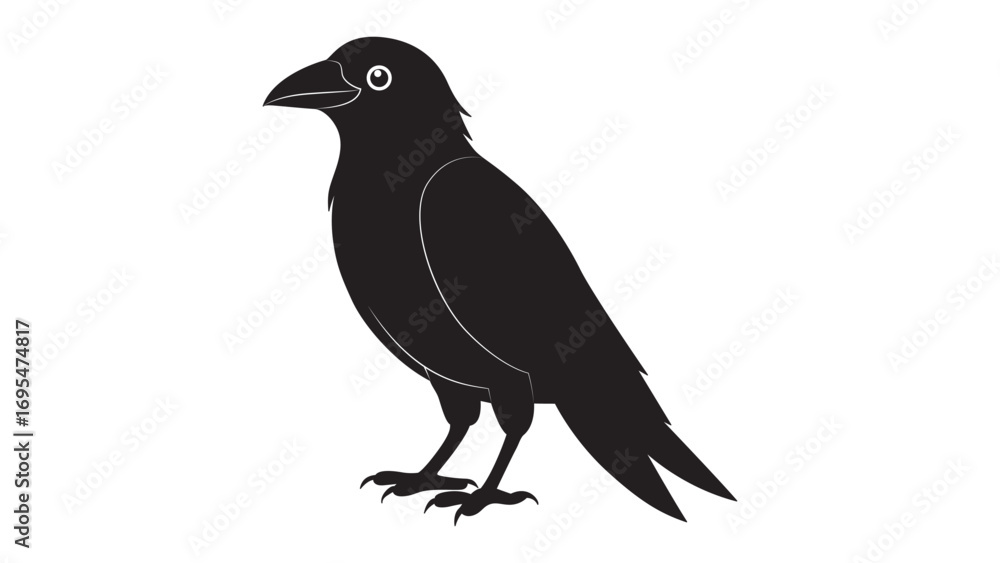 Fototapeta premium A black colour crow illustration on a white background