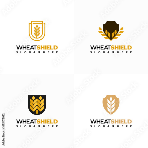 Set of wheat shield logo designs concept vector, Grain logo template symbol