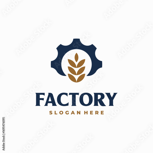 Wheat Grain Factory Logo designs concept with gear symbol, Bread Factory logo template