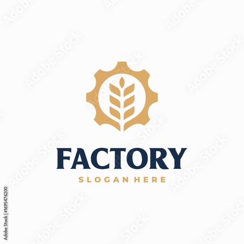 Wheat Grain Factory Logo designs concept with gear symbol, Bread Factory logo template