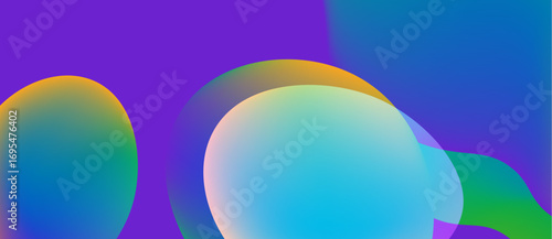 Abstract colorful orbs blend, creating vibrant gradients. Smooth transitions suggest fluid motion, digital art. Purple, blue, green dominate composition.