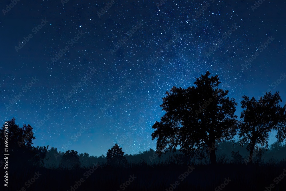 Naklejka premium Starry night over a dark forest (5)