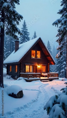 Wallpaper Mural Cozy Cabin Winter Wonderland Tranquil Snow-Covered Retreat for Relaxation and Rejuvenation Near a Warm Fireplace Torontodigital.ca