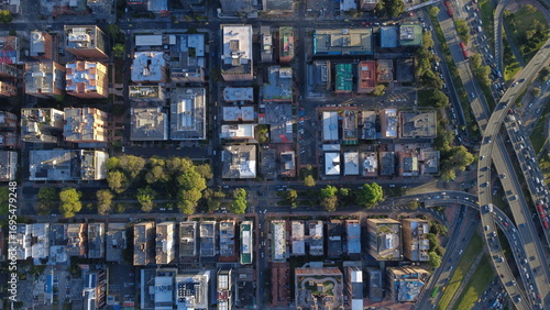 Bogota's northern area taken from the sky, with its characteristic buildings and its usual traffic