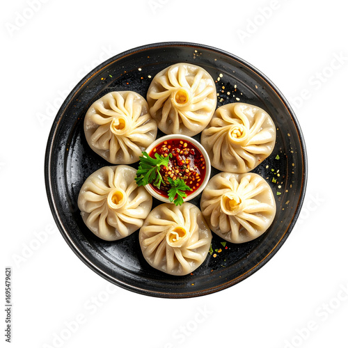 PNG available Traditional momo dumplings from top angle for food menus, isolated on transparent background, PNG f