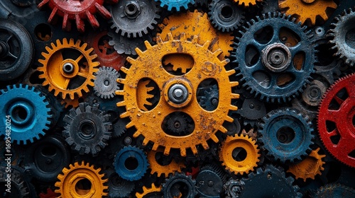 Wallpaper Mural Colorful, interlocking gears, industrial, textured background Torontodigital.ca