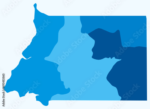 Map of Equatorial Guinea with regions. Just a simple country border map with region division. Light blue color palette. Flat Equatorial Guinea shape with administrative division. Vector illustration.