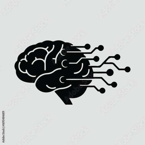 Silhouette Brain with digital connections icon vector illustrator