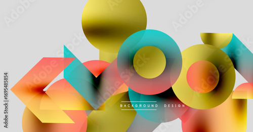 Abstract colorful shapes overlap. Modern design features vibrant hues, gradients, smooth transitions. Background suggests creativity, innovation.