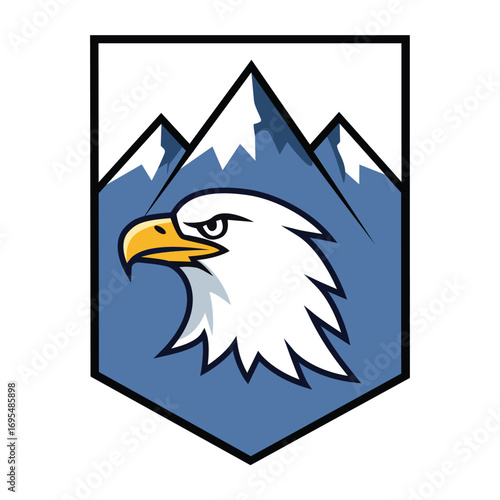 Bald eagle head and snow mountain badge, a symbol of freedom, strength and nature, perfect for sports teams or outdoor brands