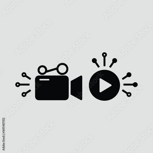 Silhouette video camera with play button symbol vector illustrator