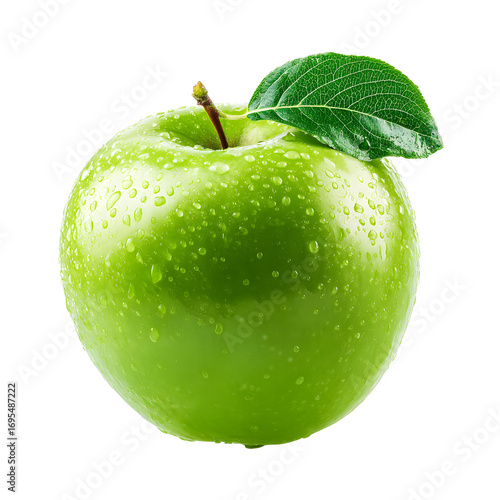 Fresh and Juicy Green Apple with Water Droplets on a Black Background