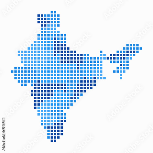 India dotted map. Digital style map of the country on white background. India shape with square dots. Colored dots style. Large size squares. Creative vector illustration.