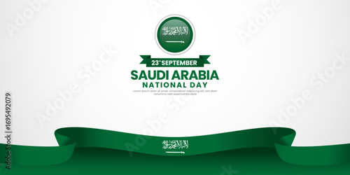 Saudi arabia national day banner background 23 september design element with waving ribbon flag