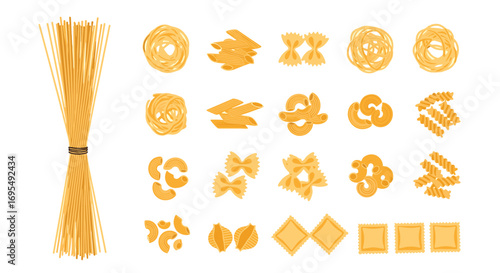 Delicious pasta variety collection for Italian cuisine concepts and gourmet food illustrations and advertising