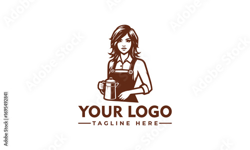 Stylish logo design featuring a woman barista holding a coffee pot.