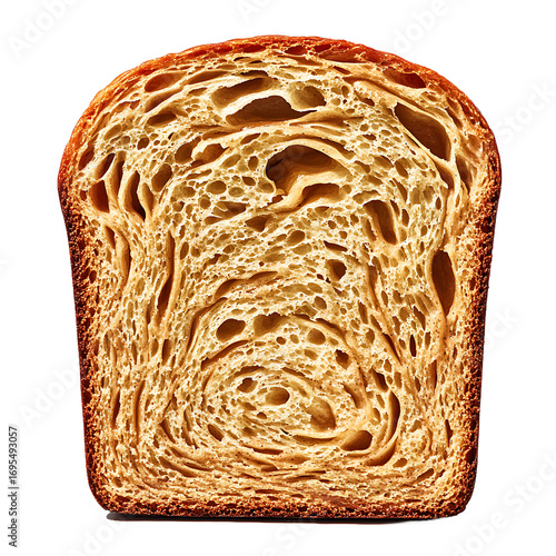 A slice of toasted bread with a detailed view of its porous texture