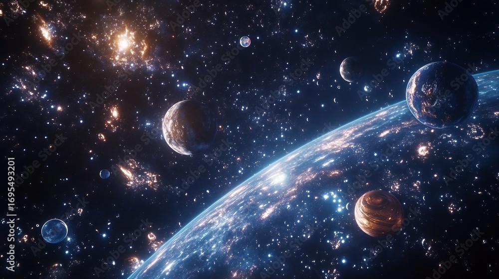 Naklejka premium Celestial Dance: A Cosmic Ballet of Planets and Nebulae