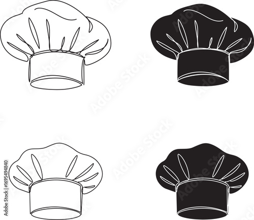 Four Variations of a Chefs Hat  Line Art and Silhouette Illustration