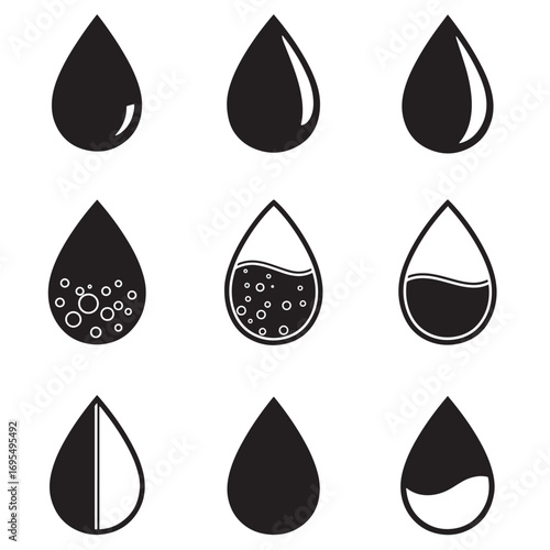 Vector black drop icon set. Drop Icon Object, Drop Icon Picture, Drop Icon Image - stock vector