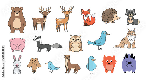 Adorable animal illustrations collection for children's books and educational materials, cute woodland creatures art