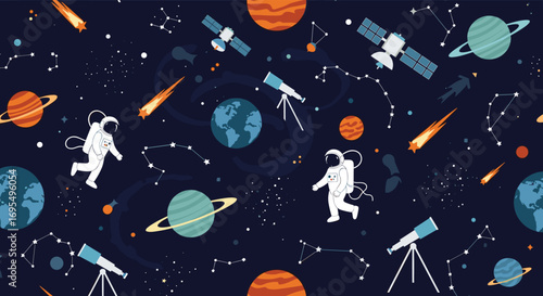 Embark on an adventure with this captivating space exploration scene featuring astronauts and celestial bodies