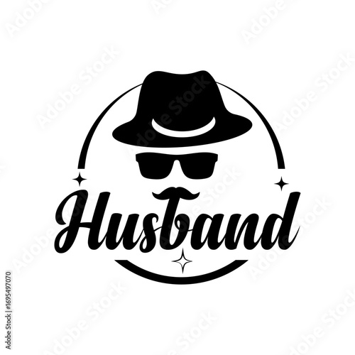 Stylish husband logo design , cool hat, sunglasses, mustache silhouette
