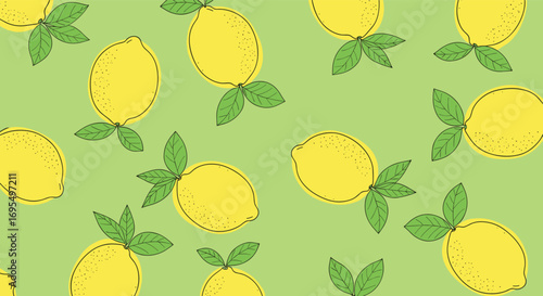 Vibrant seamless lemon pattern design offers a fresh, summery feel for backgrounds or modern textiles