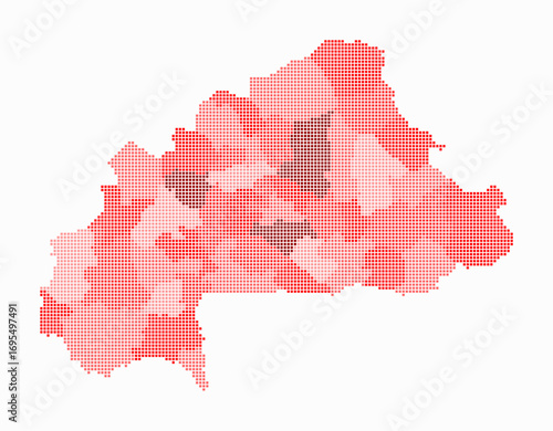 Burkina Faso dotted map. Digital style map of the country on white background. Burkina Faso shape with square dots. Colored dots style. Small size squares. Classy vector illustration.