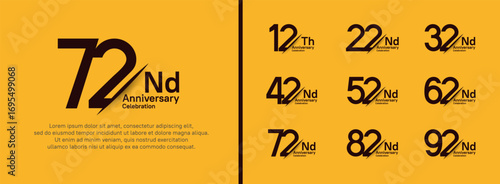 set of anniversary logo style with slash. vector design black color for celebration