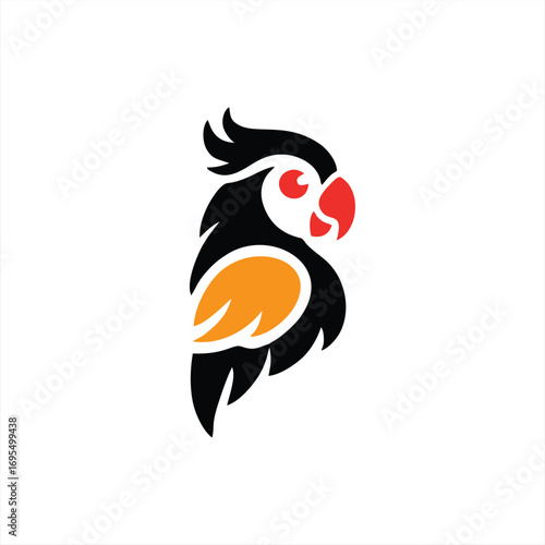 Stylized Colorful Parrot Bird Vector Logo Illustration