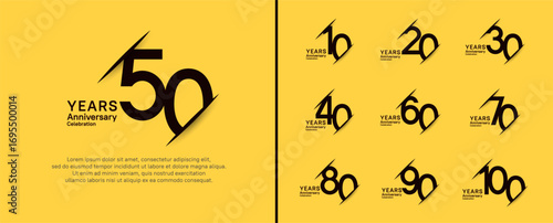 set of anniversary logo style with slash. vector design black color for celebration