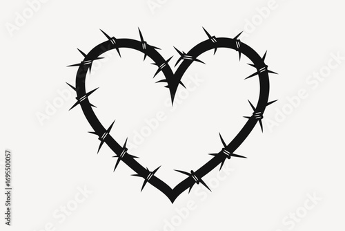 Heart made of thorns and barbed wire on black background vector illustration