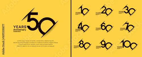 set of anniversary logo style with slash. vector design black color for celebration