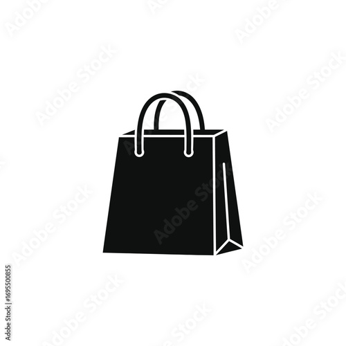 An empty black paper shopping bag with handles is isolated on a white background