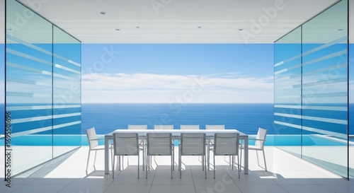 Modern Dining Area with Ocean View Offers Serene Luxury Lifestyle