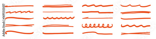 Wallpaper Mural Line marker red underline set. Hand drawn red pen and brush stroke with underline accent, swoosh detail and squiggly sketch mark. Scribble texture and curved paint tail. Vector illustration Torontodigital.ca