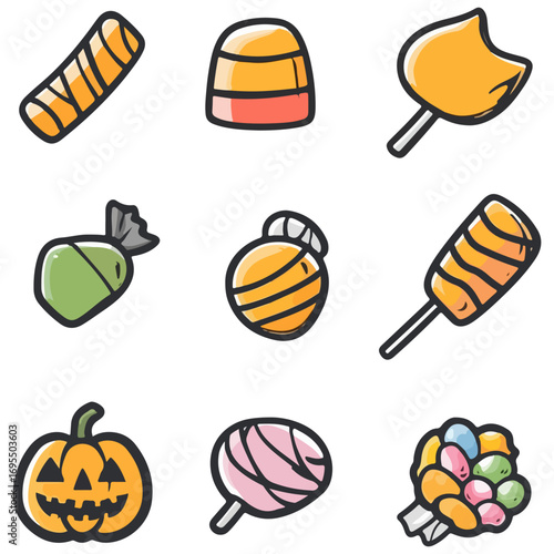 halloween candys, candys, food, dessert, halloween, festival, vector, transparent background, halloween candy set, icon, celebration, october, decoration, icons, season