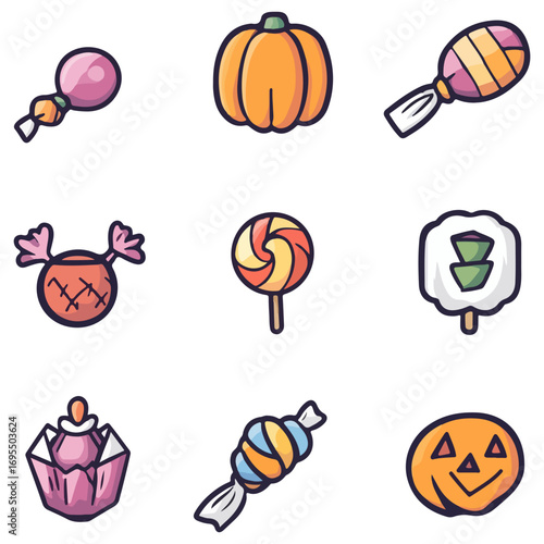 halloween candys, candys, food, dessert, halloween, festival, vector, transparent background, halloween candy set, icon, celebration, october, decoration, icons, season