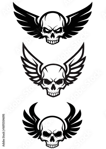 Set of Winged Skull Graphic Illustrations