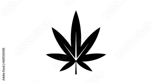 Simple black silhouette of a cannabis plant leaf, an iconic botanical symbol representing herbal medicine, wellness, and natural organic growth